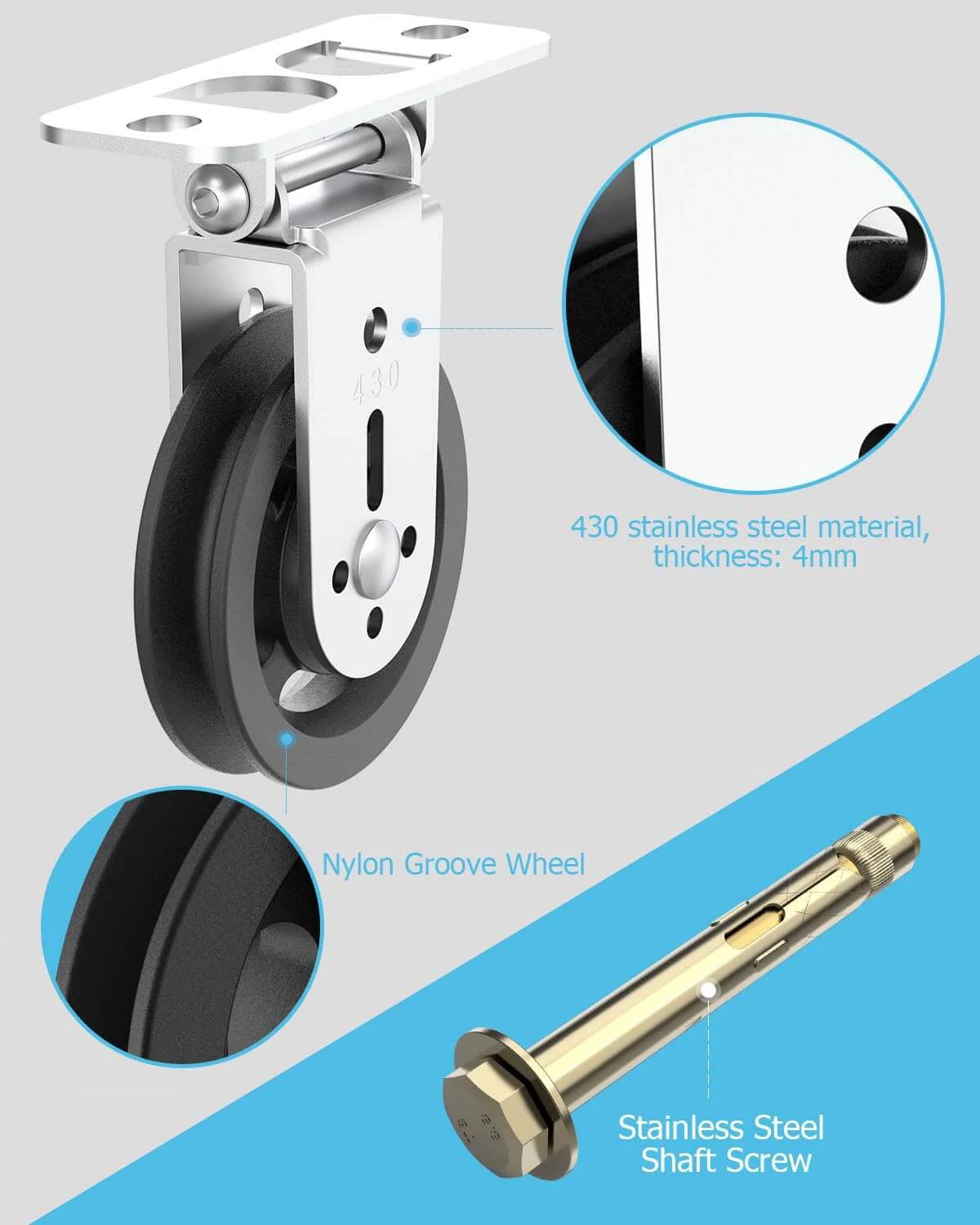 Gym Pulley Blocks, 3.5Inch/88mm Wall Mount Fixed Pulley Wheel with 180 Degree Rotation and Stainless Steel Shaft Screw