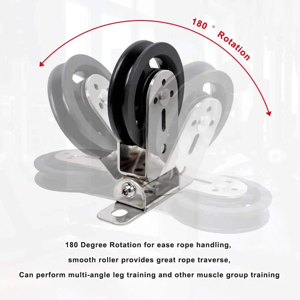 Gym Pulley Blocks,3.46in/90mm Wall Mount Fixed Pulley Wheel Rotation 180 Degree,for Gym Pulley System in stainless steel mount
