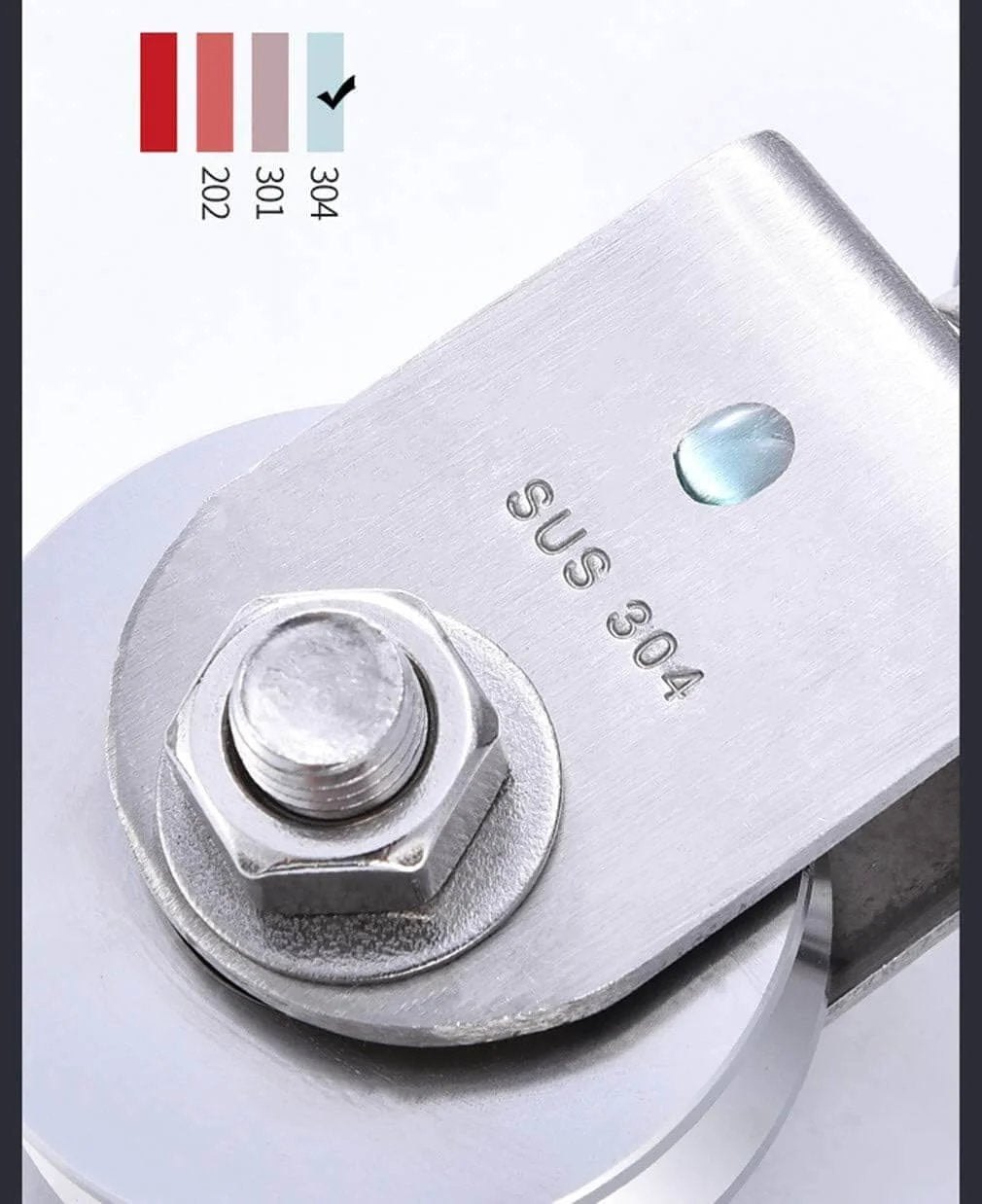 Close-up of Two-pack H-groove stainless steel pulley wheels for sliding doors and rail systems, showing 304 stainless steel material.
