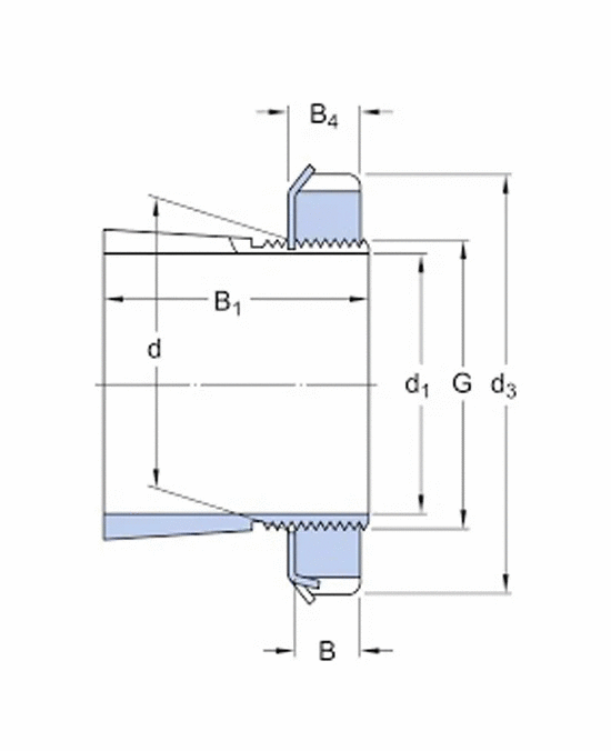 Illustration of H216 Bearing Housings Adapter Sleeves w/Lock Nut & Washer dimensions and structure.