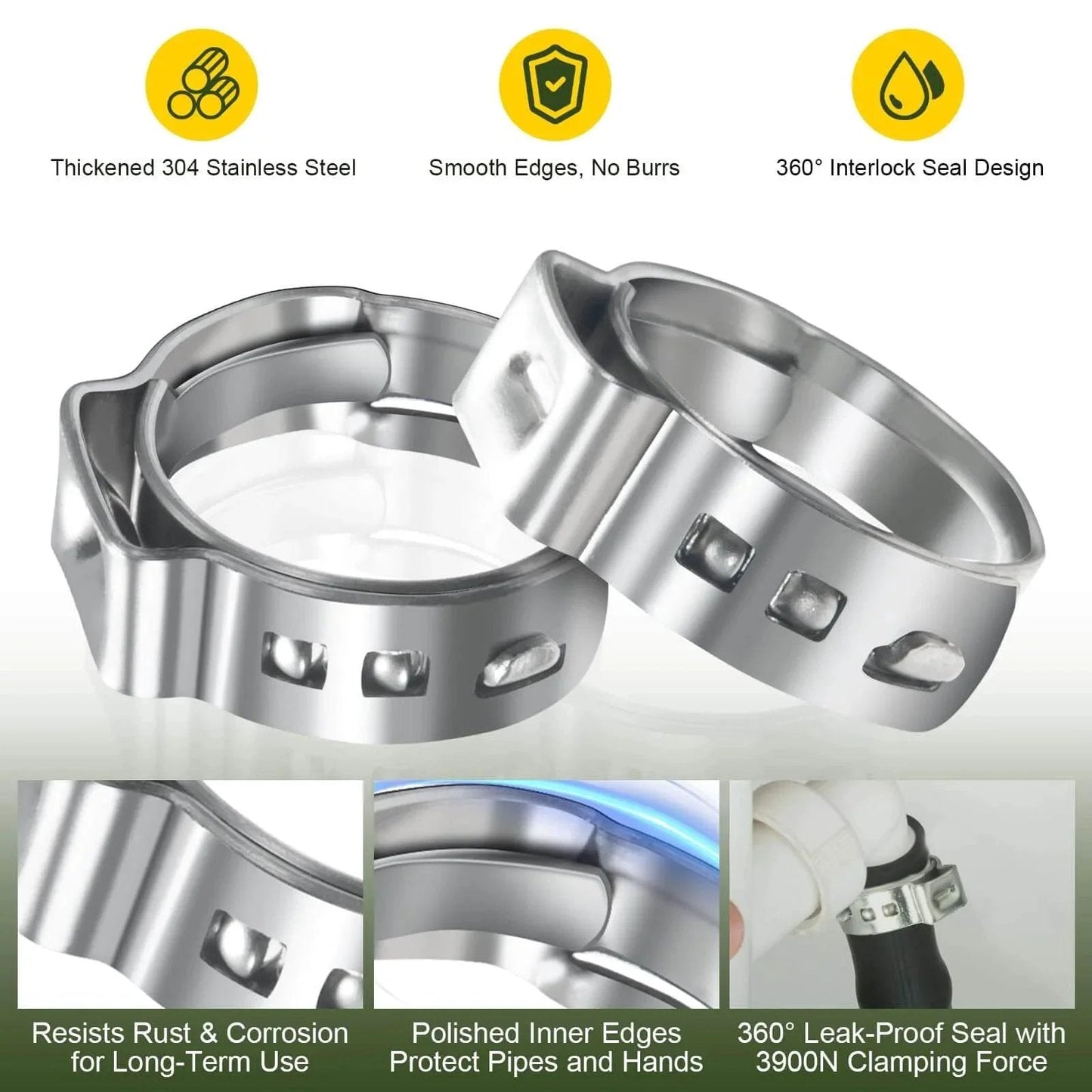 120 Pack One Half Inch Pex Cinch Clamps Rings Heavy Duty 304 Stainless Steel Pex Crimp Rings Thickened Single Ear Hose Clamps