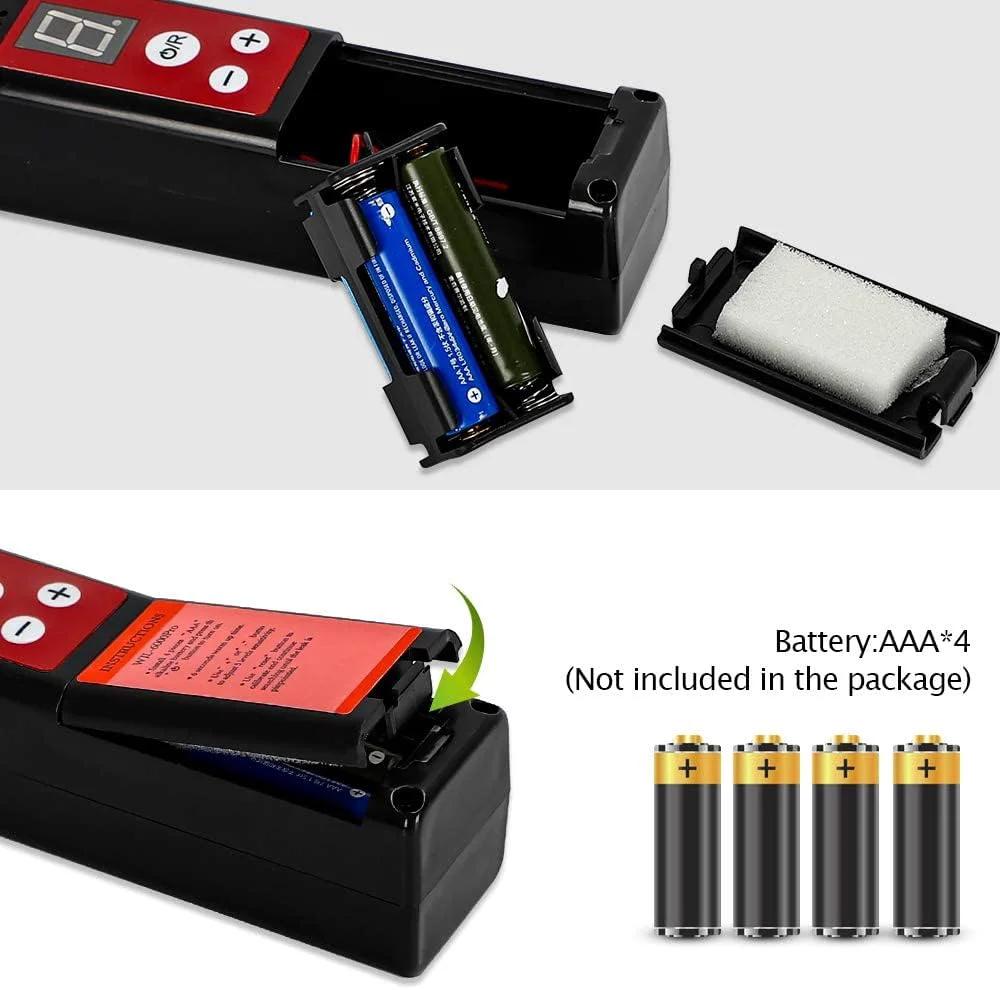 Upgraded Halogen Refrigerant Leak Detector With LCD Display And Auto Alarm For HVAC, Wale Morn WJL-6000PRO showing battery compartment and batteries.