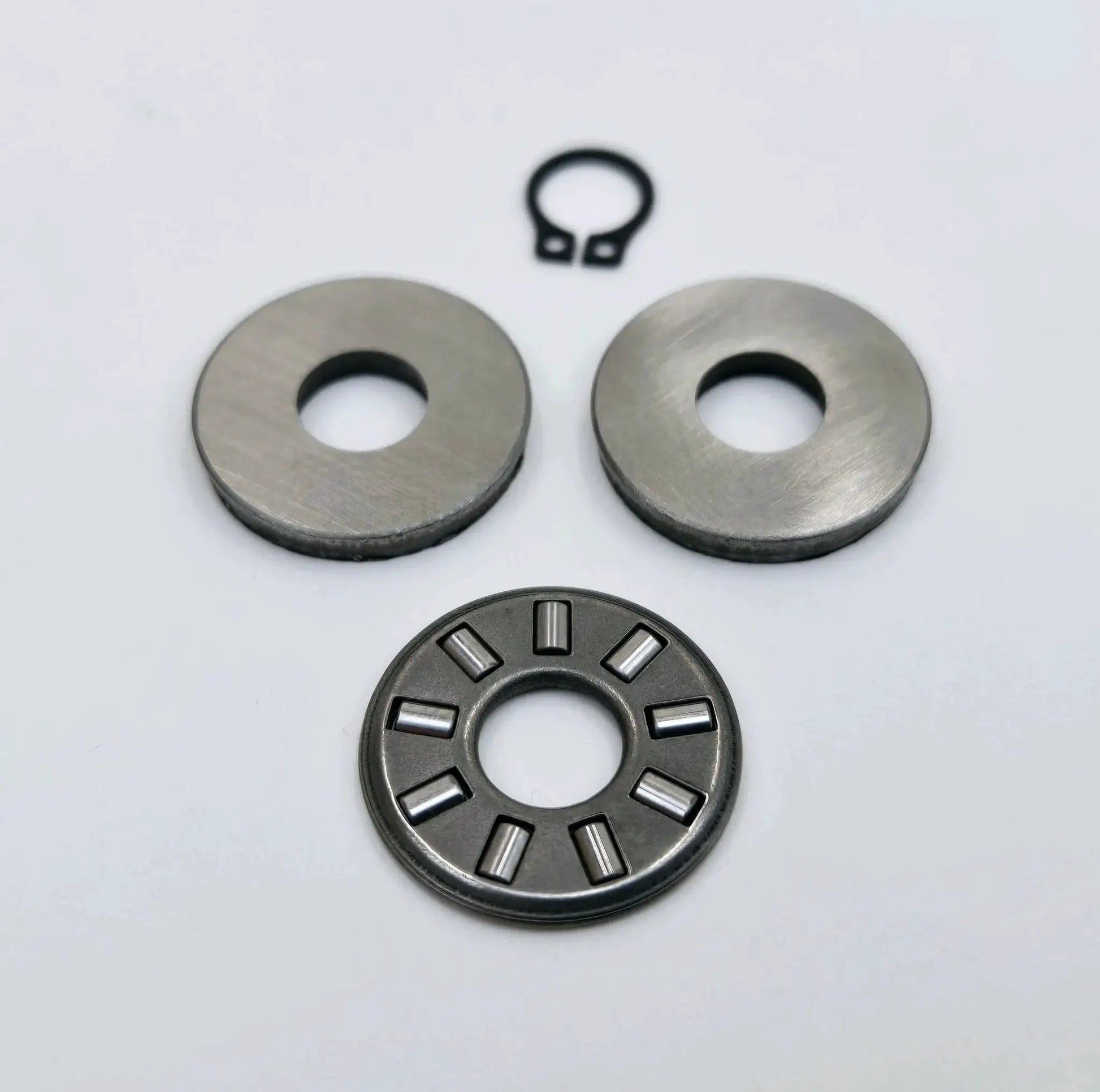 Clutch Pushrod Bearing Kit for 1984-2017 Harley Evo Twin Cam with thrust washers, needle bearing, and snap ring made in USA