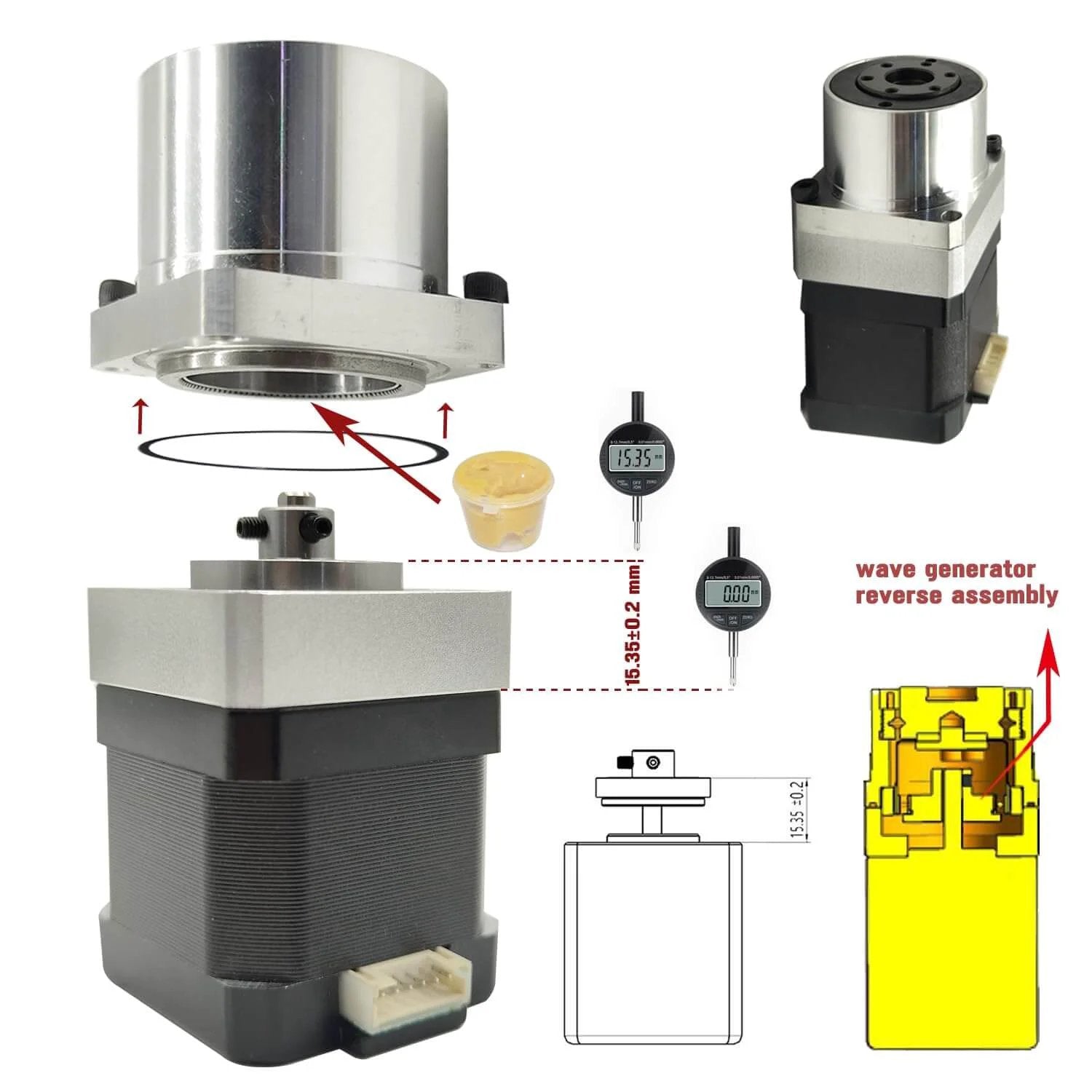 Harmonic Gear Drive Reducer Small Strain Wave Gearbox Gearbox 50:1 Rotary Reduction Actuator, Fits Nema 17 Stepper Motor