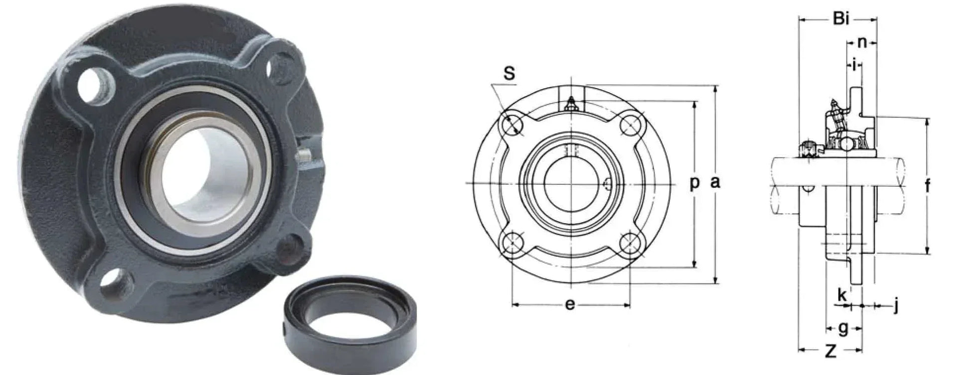 HCFC212-38 Flange Cartridge Bearing Unit 2 3/8" Bore Mounted Bearing - Eccentric Collar lock