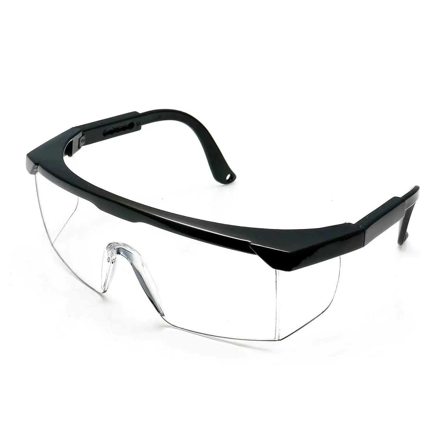 HD Anti Fog Safety Glasses with black adjustable frame for protection over eyeglasses, polycarbonate lens