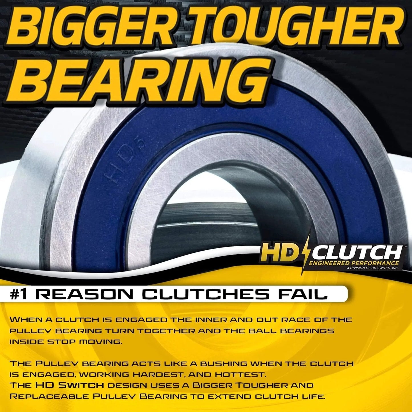 Close-up of HD clutch bearing, showing durable construction and design, for 120ftlb (OEM 105) BIGBearing Clutch upgrades.