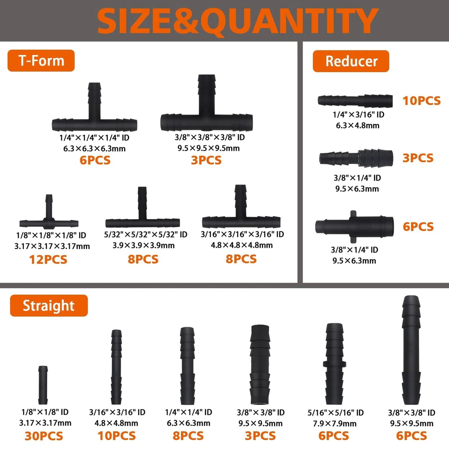 Heat Resistant Nylon Connector Kit For Automotive Vacuum Tubing MINIMARU 119 Pcs size and quantity specifications for fittings.