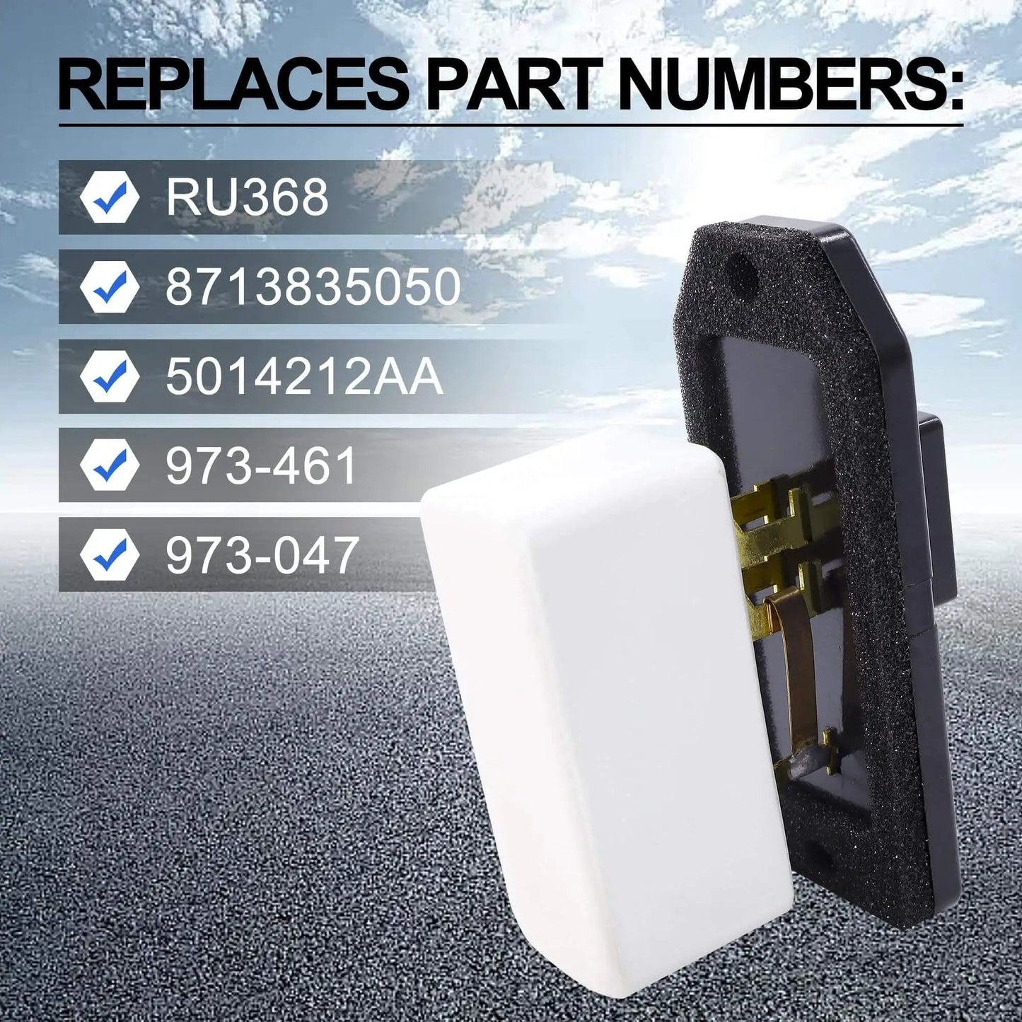 Heater Blower Motor Resistor For Jeep Grand Cherokee 2000 2004 And Dodge Viper 2003 2010 HVAC Replacement Part HiSport 5014212AA 973047 RU368 CR160 3A1103 Compatible With OEM Climate Control And Easy Install with part numbers displayed