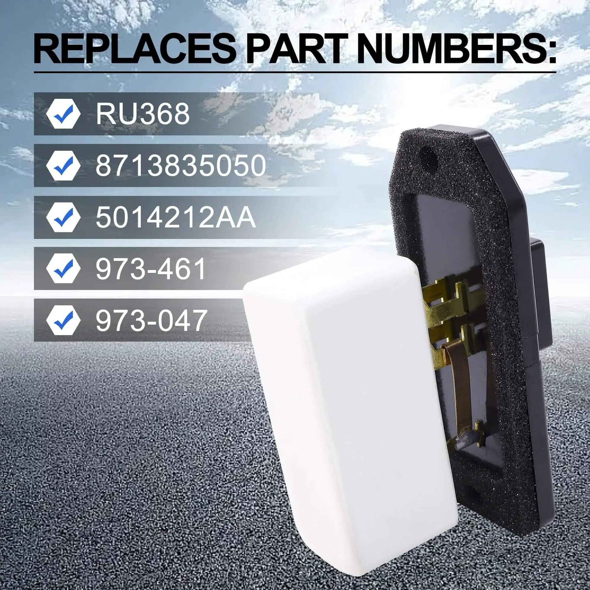 Heater Blower Motor Resistor For Jeep Grand Cherokee 2000 2004 And Dodge Viper 2003 2010 HVAC Replacement Part HiSport 5014212AA 973047 RU368 CR160 3A1103 Compatible With OEM Climate Control And Easy Install with part numbers displayed