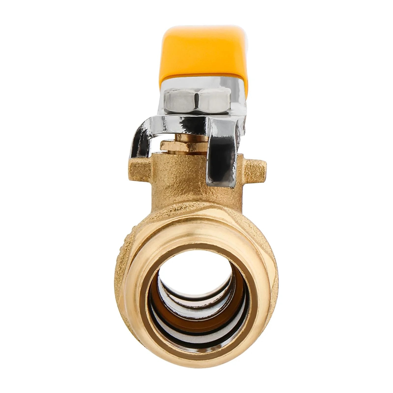 Heavy Duty Half Inch Press Ball Valve 2-Pack With Lead-Free Brass Shut-Off For Copper Tubing, extended stem view from the front.