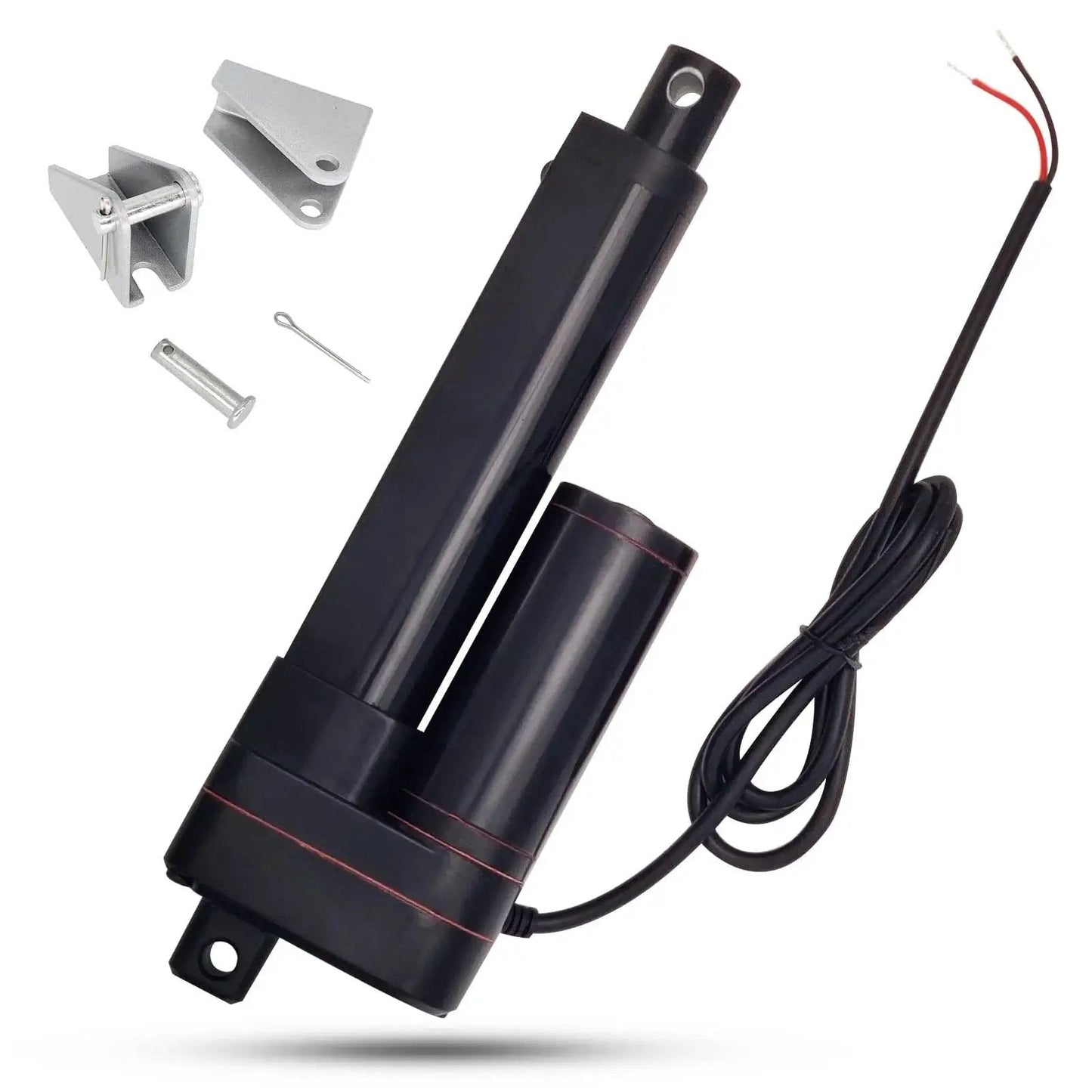 Powerful 12V DC linear actuator with a 4 inch stroke and 660 lb thrust, IP65 rated with mounting brackets and corrosion resistant aluminum housing