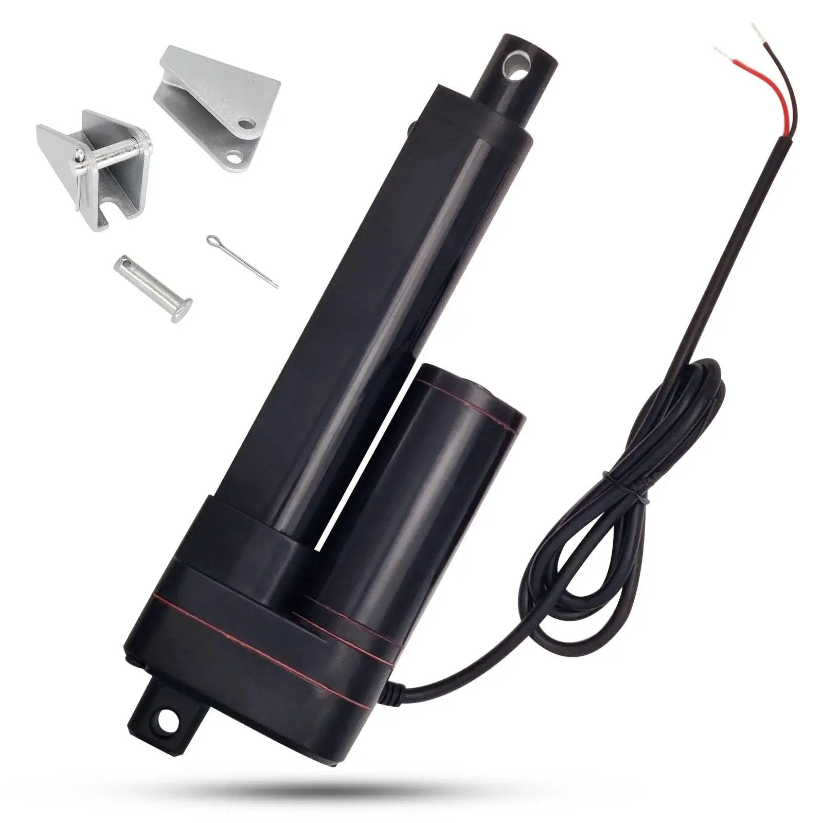 Powerful 12V DC linear actuator with a 4 inch stroke and 660 lb thrust, IP65 rated with mounting brackets and corrosion resistant aluminum housing