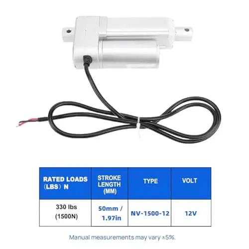 Built Tough Heavy Duty 12V 50mm Stroke Linear Actuator 1500N 330lb IP54 Electric Motion Actuator With Safety Lock Guards