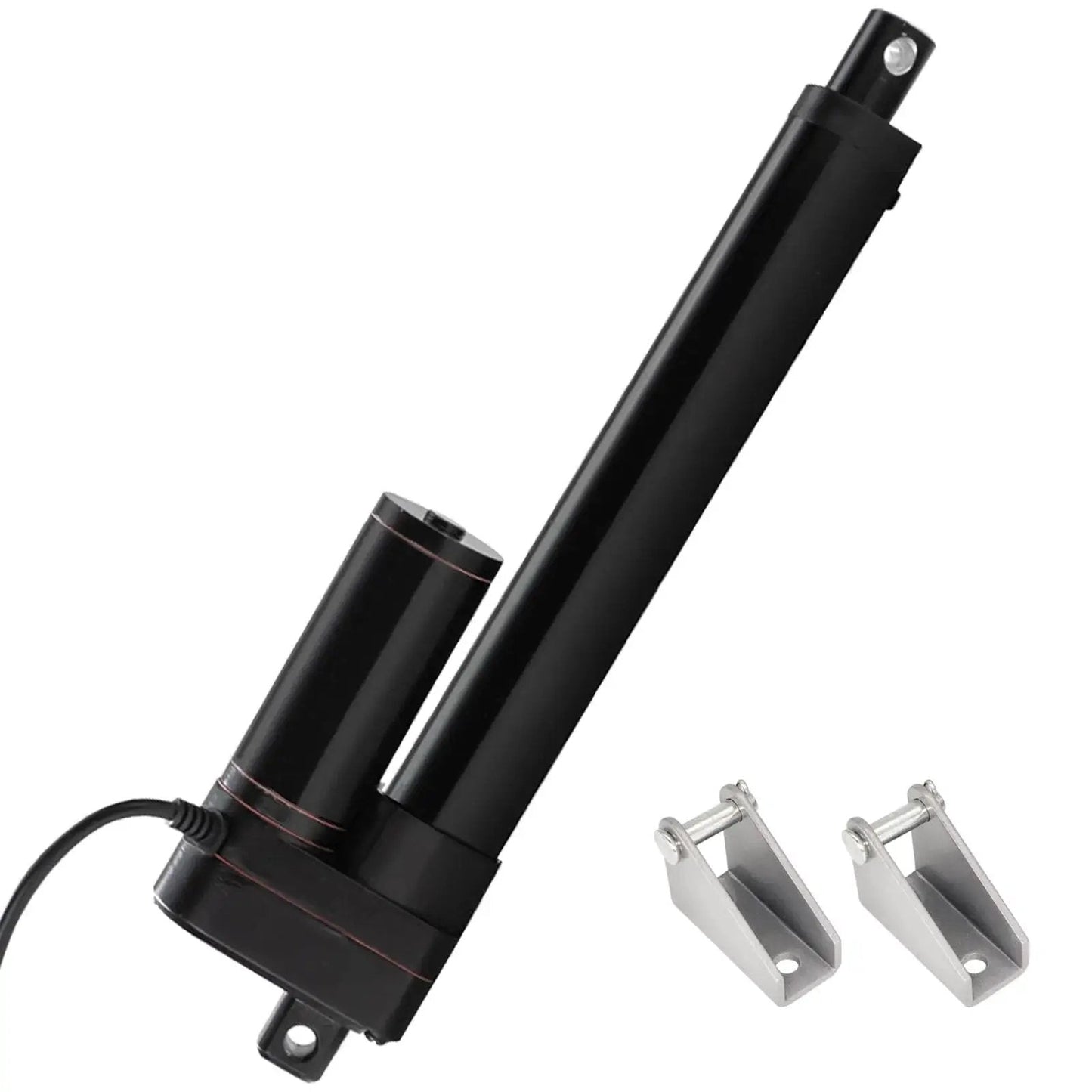 Heavy Duty 12V Linear Actuator With 8 Inch Stroke 176 Lbs Load 0.78 Inch Per Second Speed IP65 Rated, shown with mounting brackets