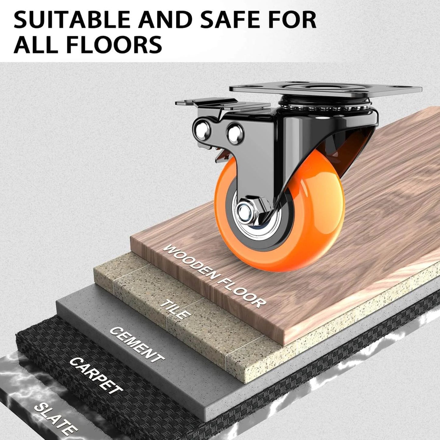 2 inch heavy duty caster wheels set of 4 with locking brakes silent swivel casters polyurethane wheels for all floors