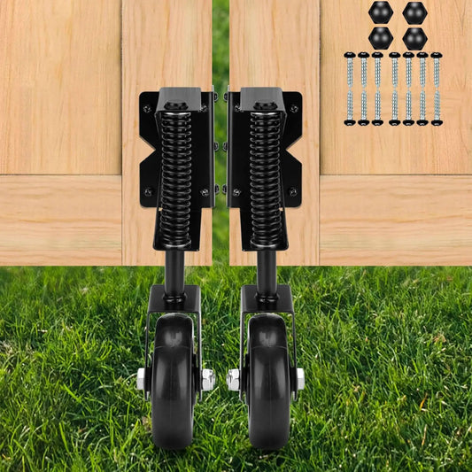 4.3 Inch Heavy Duty Gate Wheel With Spring Loaded Mechanism PVC Gate Wheel Caster installed on wooden garden gate