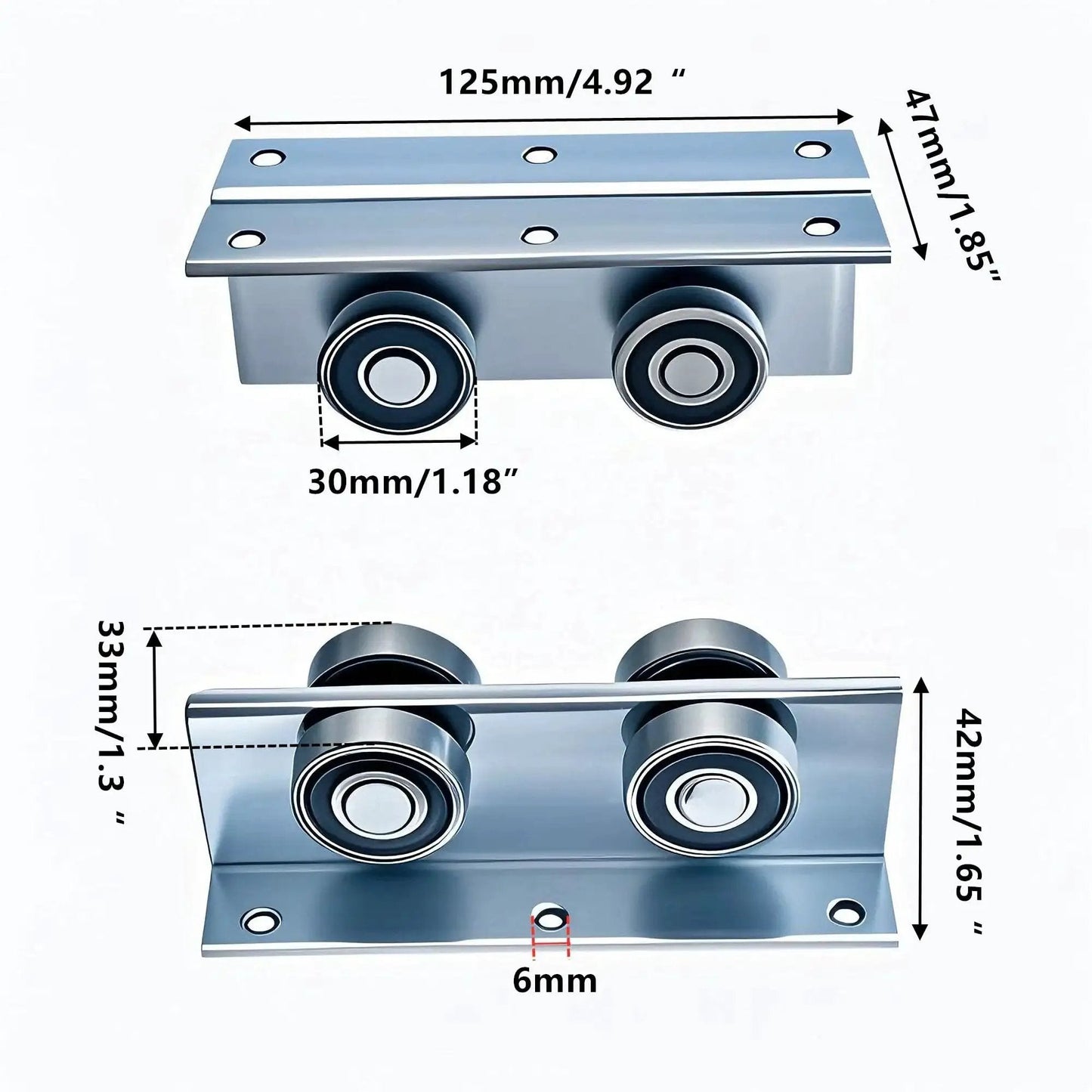 Diagram of 4 Wheel Heavy Duty Trolley Assembly For Barn Doors Or Shed Sliding Doors, Compatible With 1-5/8 Inch Wide Or Taller Strut Channel.