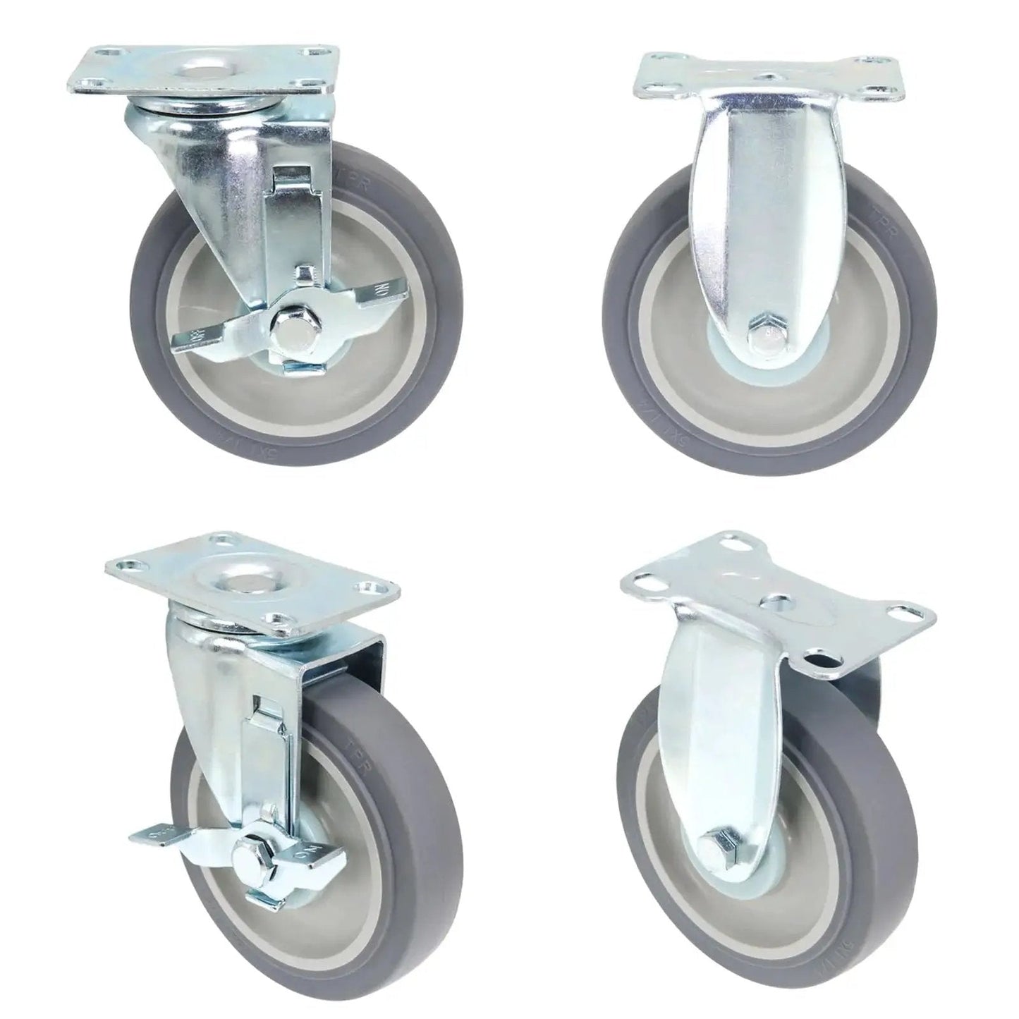 Heavy Duty 5 Inch Caster Wheels Set Of Four Non Marking Premium Commercial Grade With Two Rigid And Two Swivel Brakes
