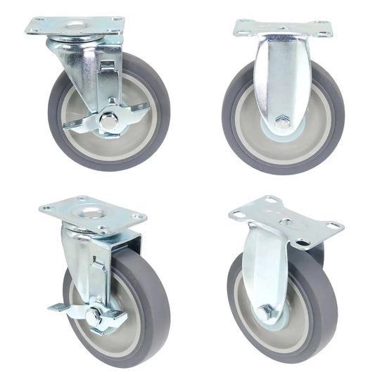Heavy Duty 5 Inch Caster Wheels Set Of Four Non Marking Premium Commercial Grade With Two Rigid And Two Swivel Brakes