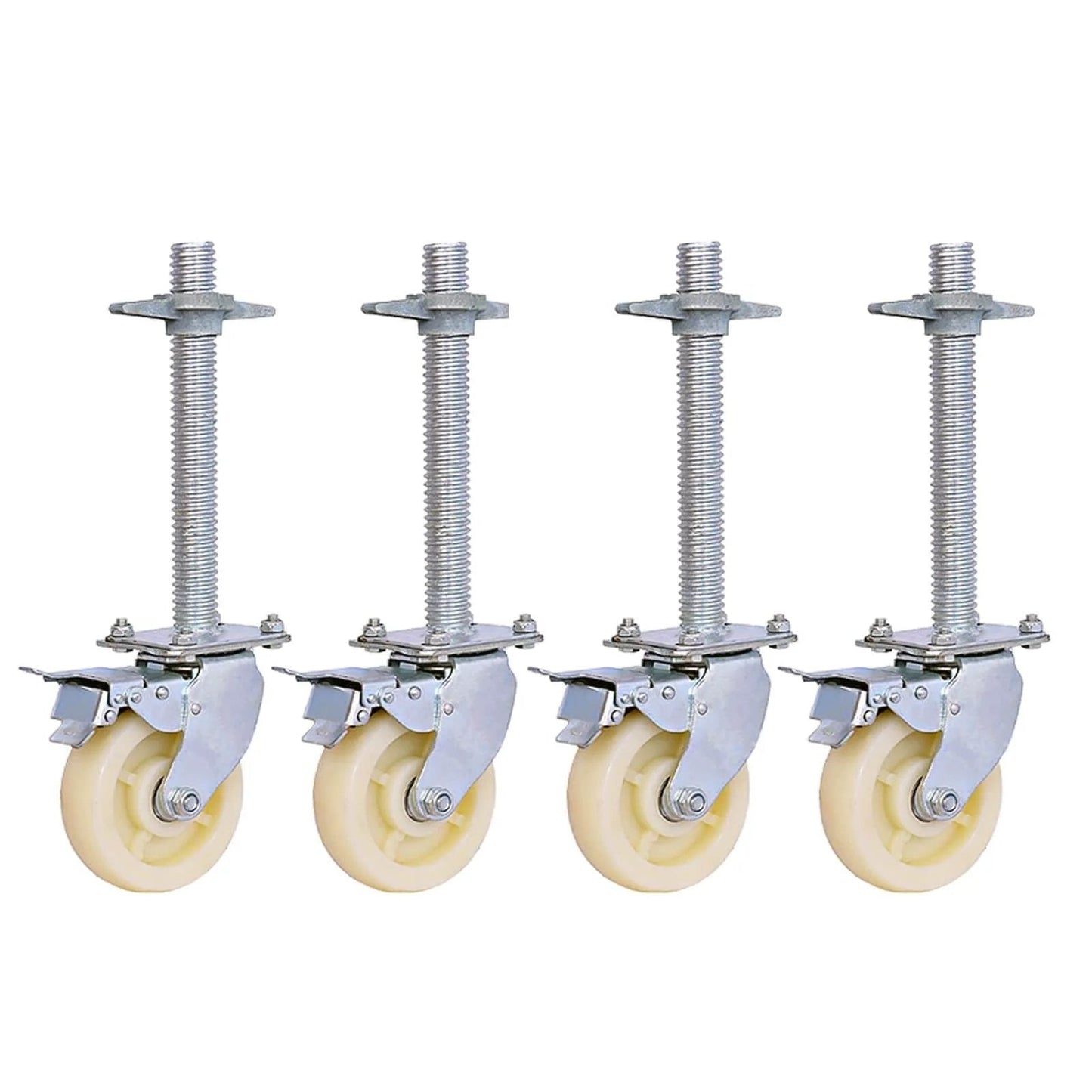 Heavy Duty 6 Inch Locking Swivel Caster Wheels for Scaffolding with Adjustable Stem and Brakes, Industrial Nylon, 500kg Capacity