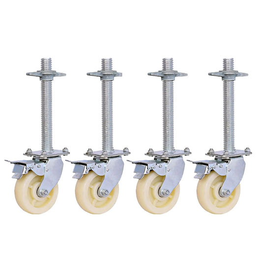 Heavy Duty 6 Inch Locking Swivel Caster Wheels for Scaffolding with Adjustable Stem and Brakes, Industrial Nylon, 500kg Capacity