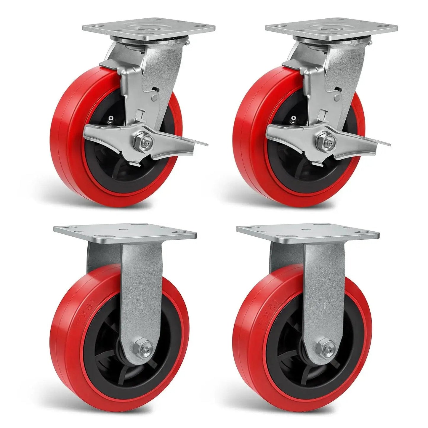 Heavy Duty 6x2 Inch Caster Set Of 4 Industrial Polyurethane Wheels With Pro Tech Tread Non Marking Surface Protection Load Capacity 3600 Lbs