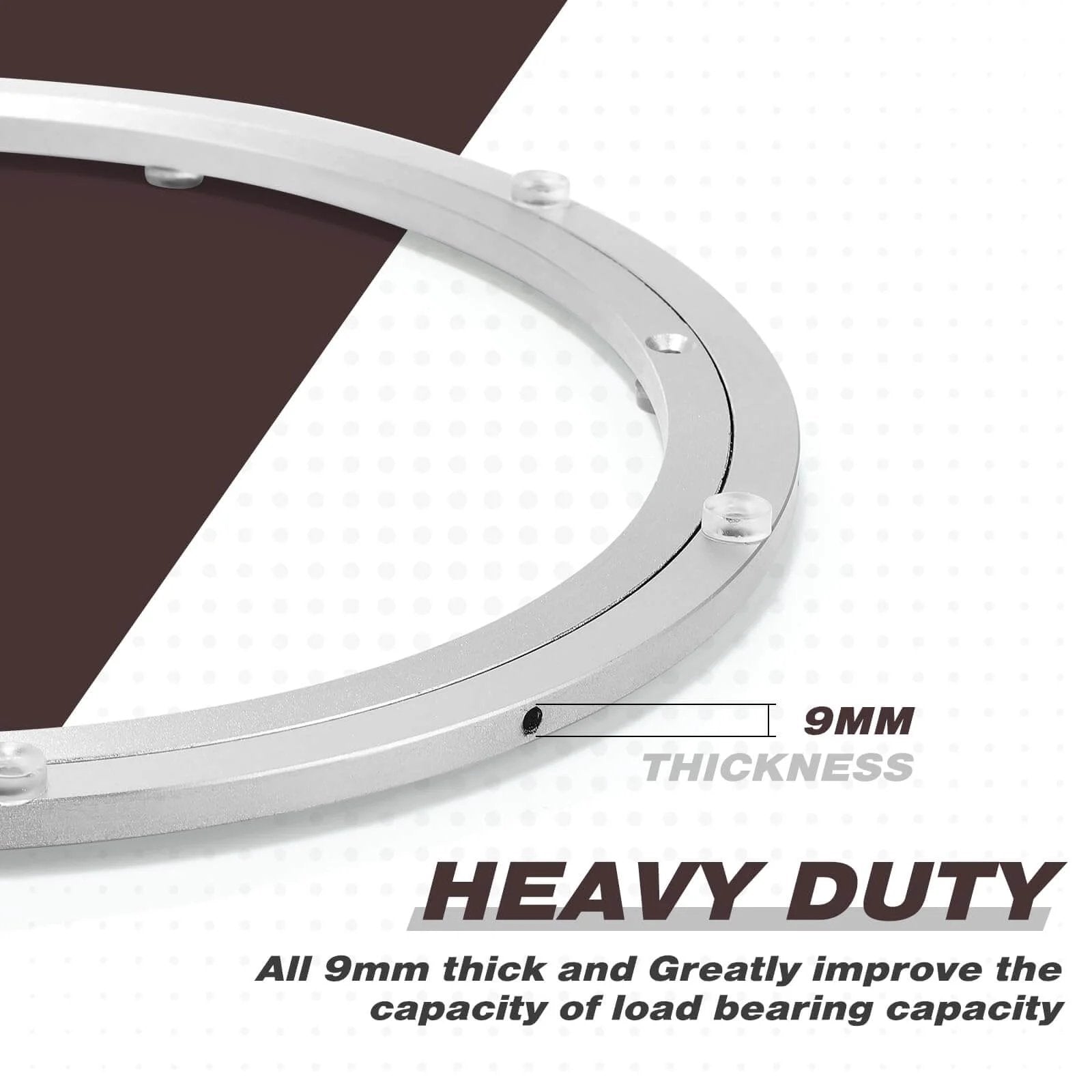 Close-up of 9mm thick 2 Pack 14 Inch Lazy Susan Hardware Heavy Duty Aluminum Alloy Turntable Bearing Rings for steady rotation