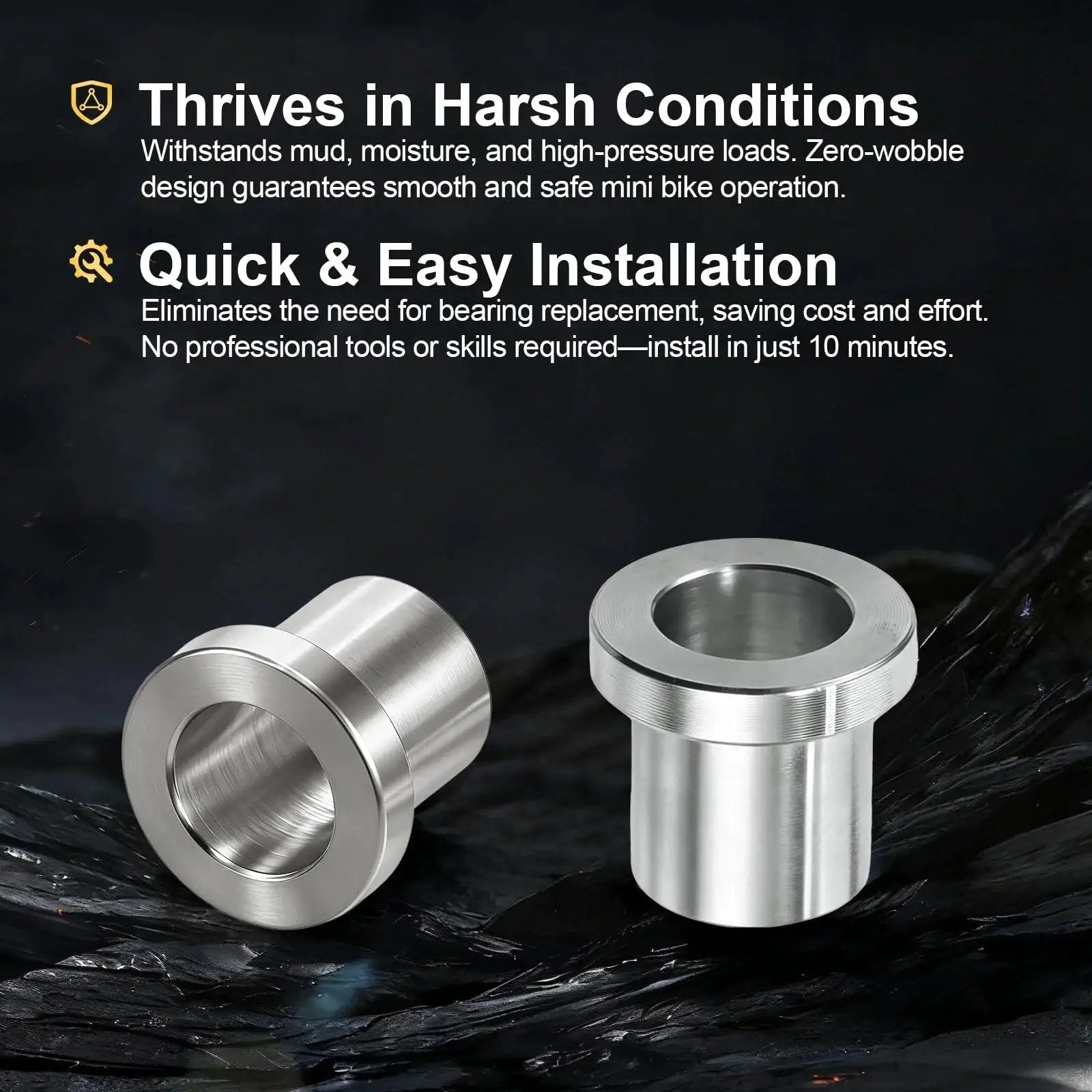 Four Pack Five Eighths To Twelve Millimeter Adapter Sleeve Bearing Reducer Bushing For Mini Bike Axle displayed with installation benefits