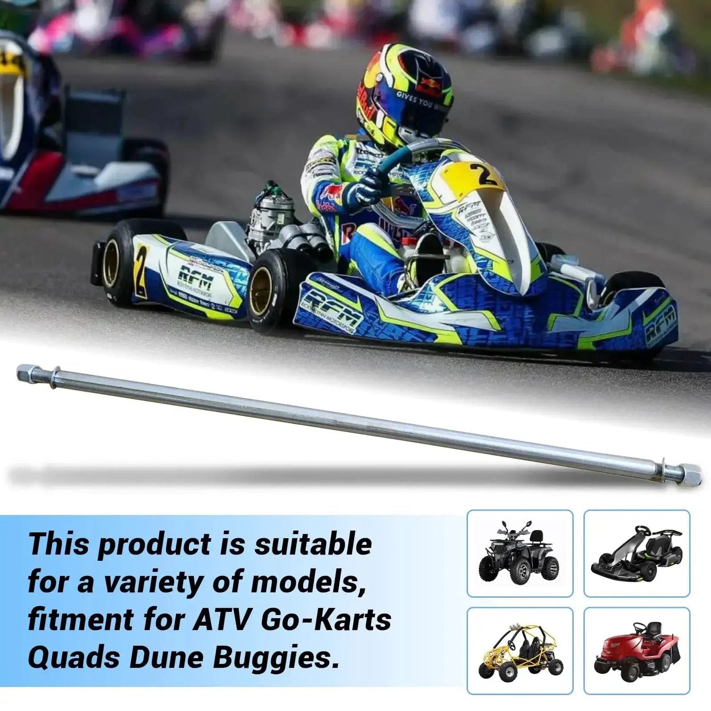 Beefed Up Heavy Duty 1 Inch Diameter 40 Inch Steel Axle Rod With 1 To 3/4 Inch Step Down for ATV Go-Karts Quads Dune Buggies on racetrack