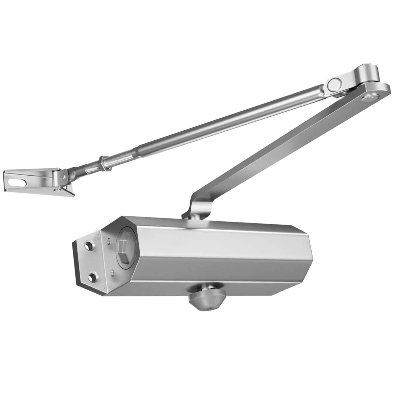 Heavy Duty Automatic Door Closer for Commercial and Residential Use Hydraulic 3 Spring Model Small Silver front view