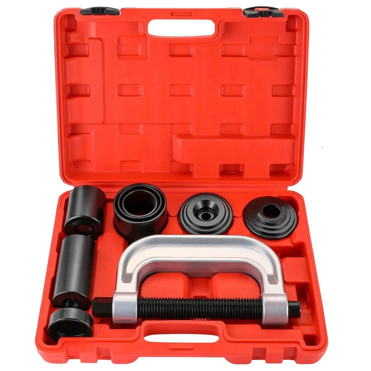 Heavy Duty Ball Joint Press Kit With U Joint Removal Tool And 4WD Adapters open red case view