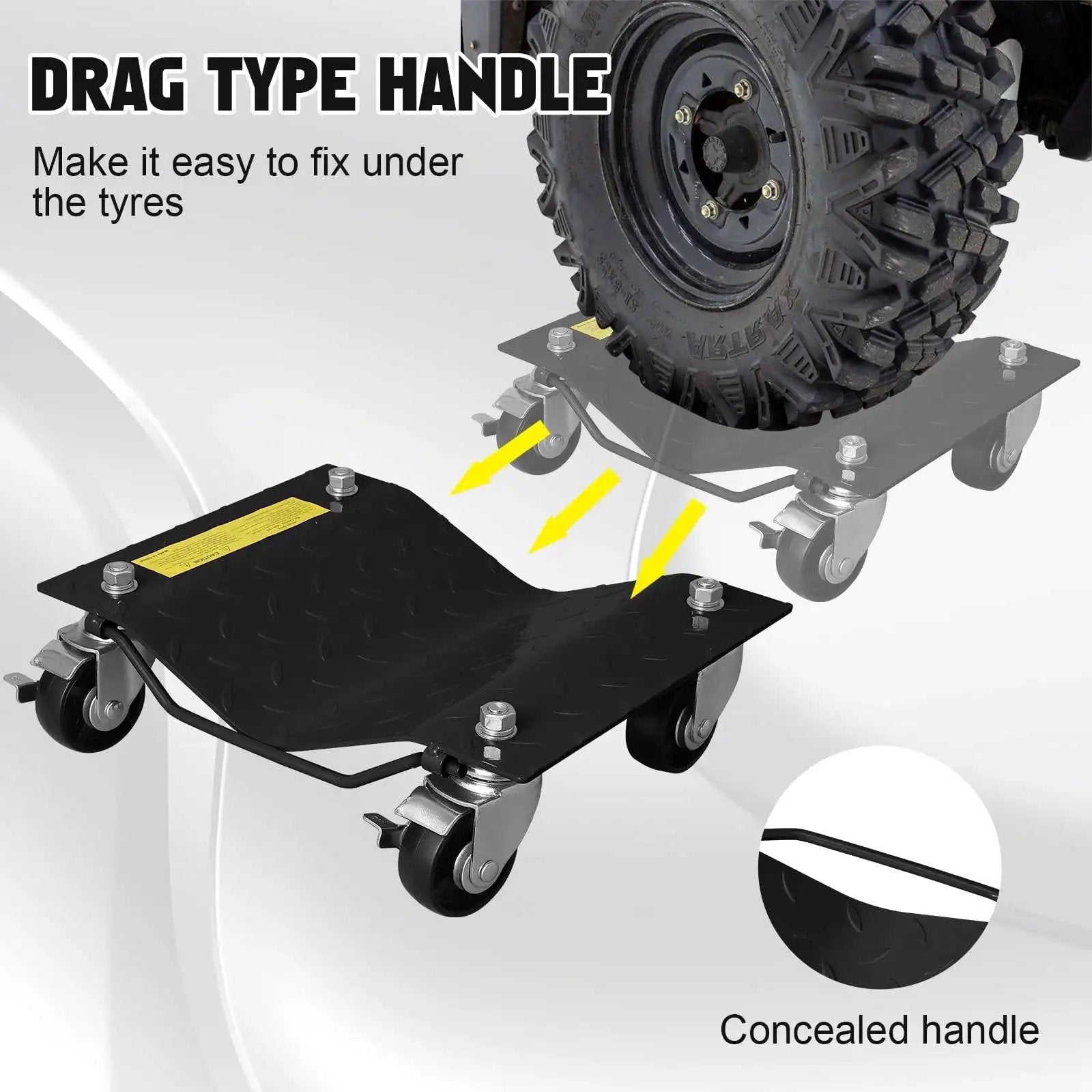 Heavy Duty Black Car Dollies Set Of 4 For Moving Cars With Large 3.5 Inch Steel Casters Anti Slip Rails Alloy Steel Construction