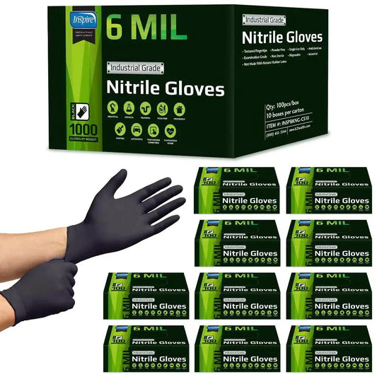 Heavy Duty 6 Mil Black Nitrile Gloves Latex Free For Food Industry And Mechanics packaging and gloves
