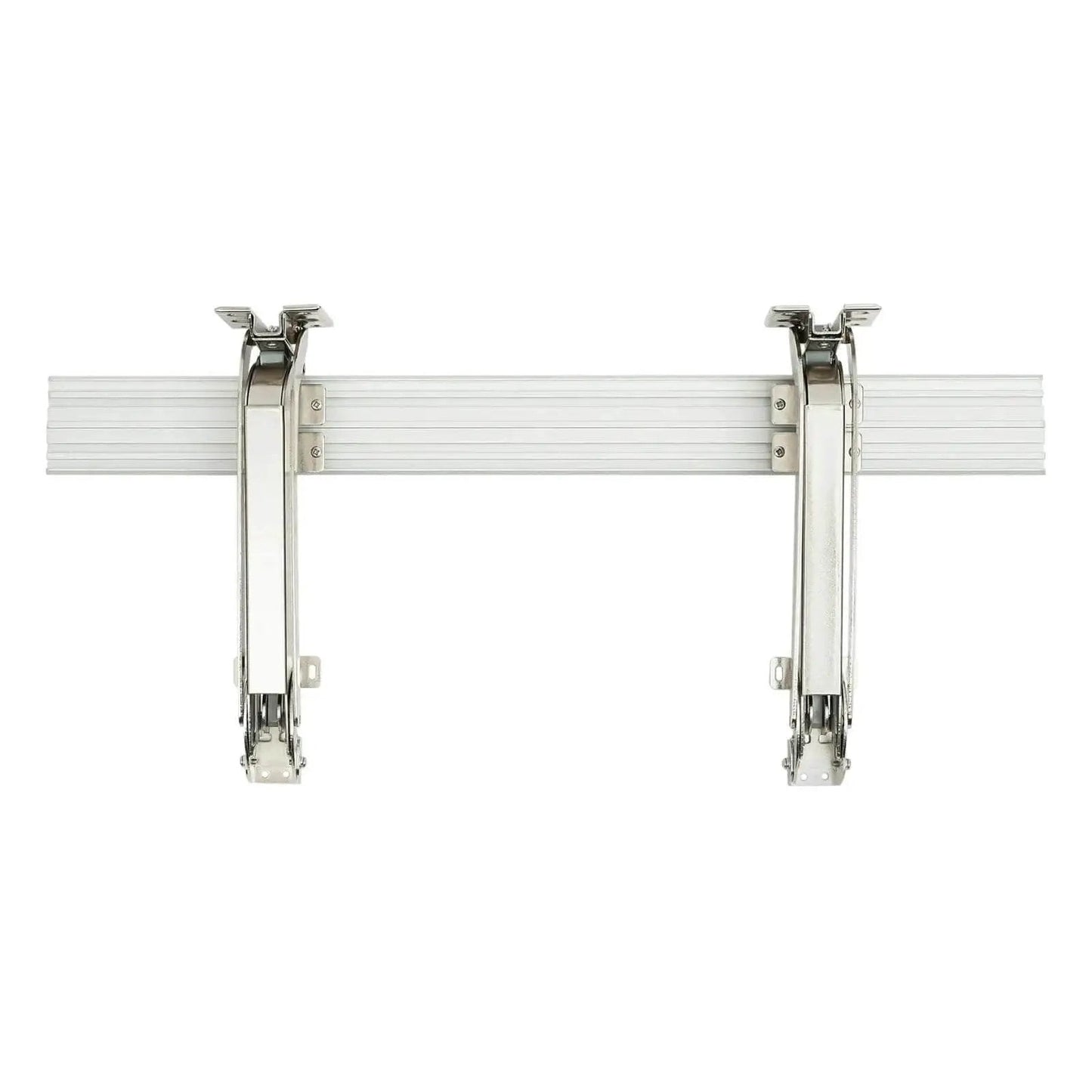 Heavy duty lateral opening door hinge set enables 180 degree parallel opening for cabinets and wardrobes, top view
