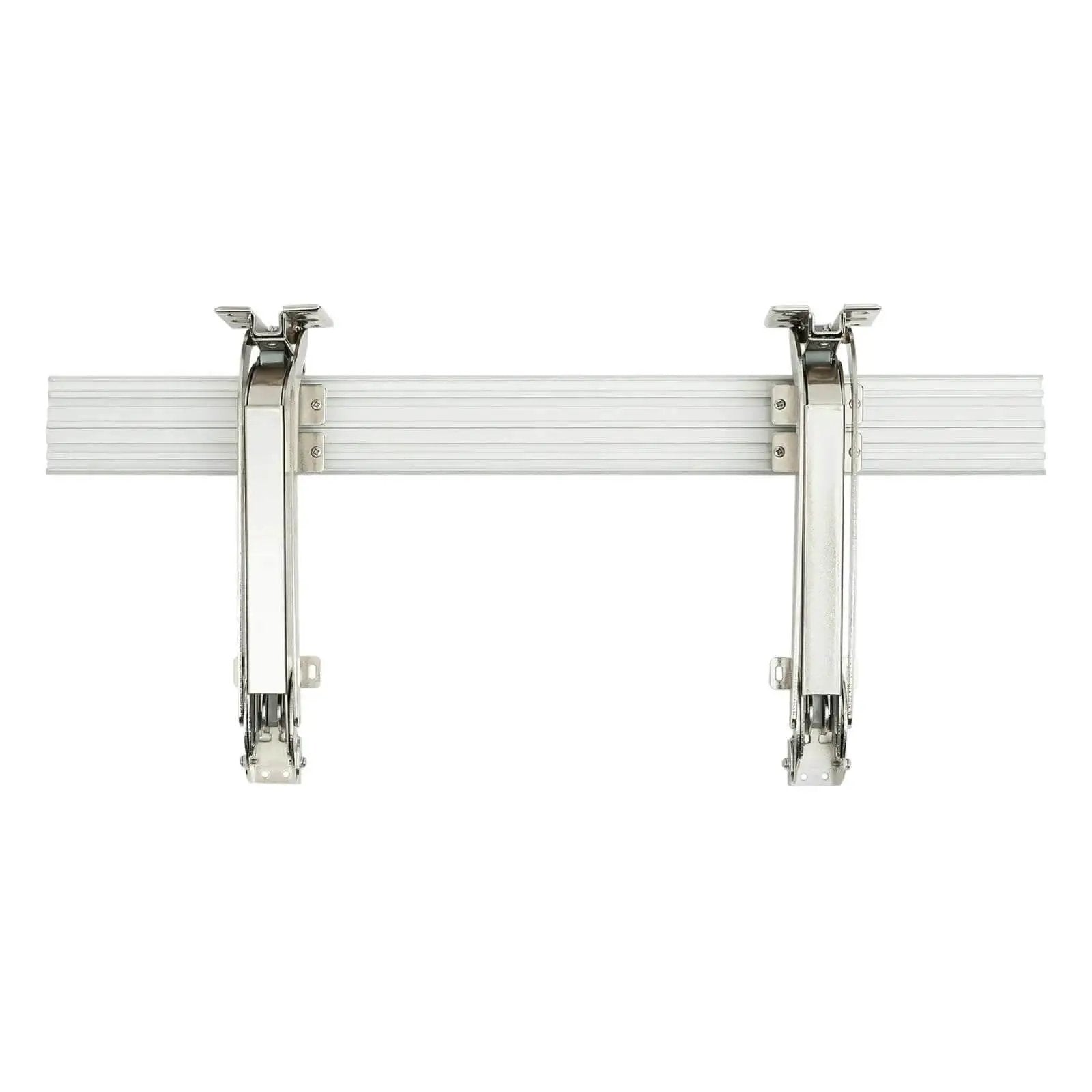 Heavy duty lateral opening door hinge set enables 180 degree parallel opening for cabinets and wardrobes, top view