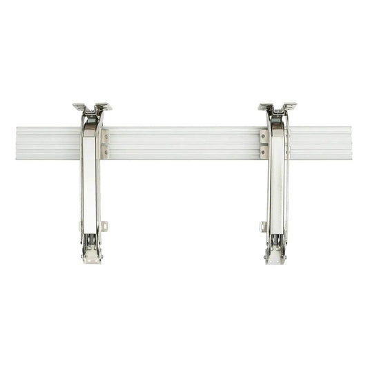 Heavy duty lateral opening door hinge set enables 180 degree parallel opening for cabinets and wardrobes, top view