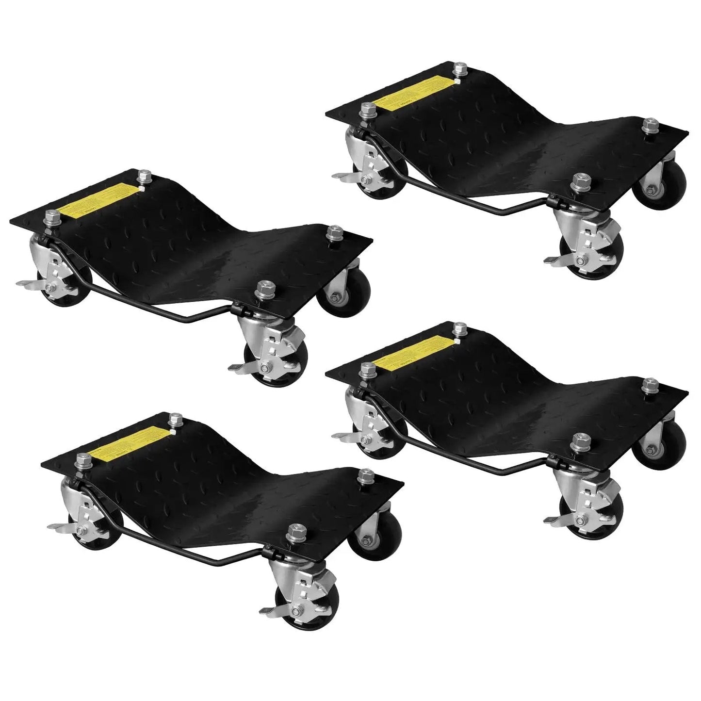 Heavy Duty Black Car Dollies Set Of 4 For Moving Cars With Large 3.5 Inch Steel Casters Anti Slip Rails Alloy Steel Construction