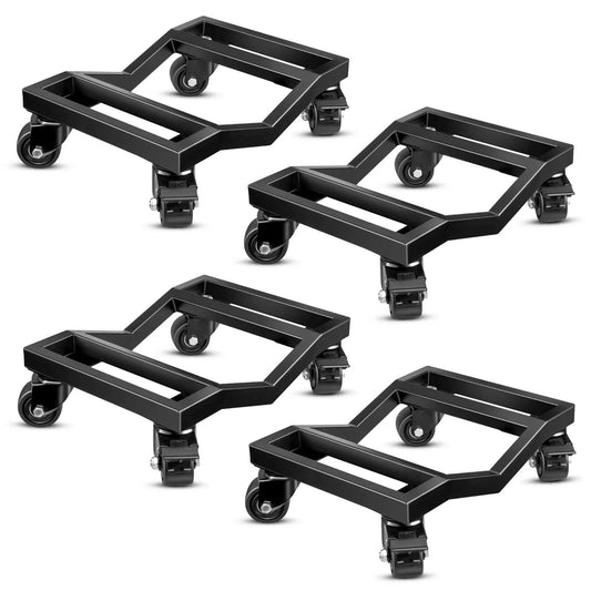 Car dolly set of 4 with heavy duty iron frame, 6000 lb total capacity wheel dollies, double V shaped recessed design, nylon casters