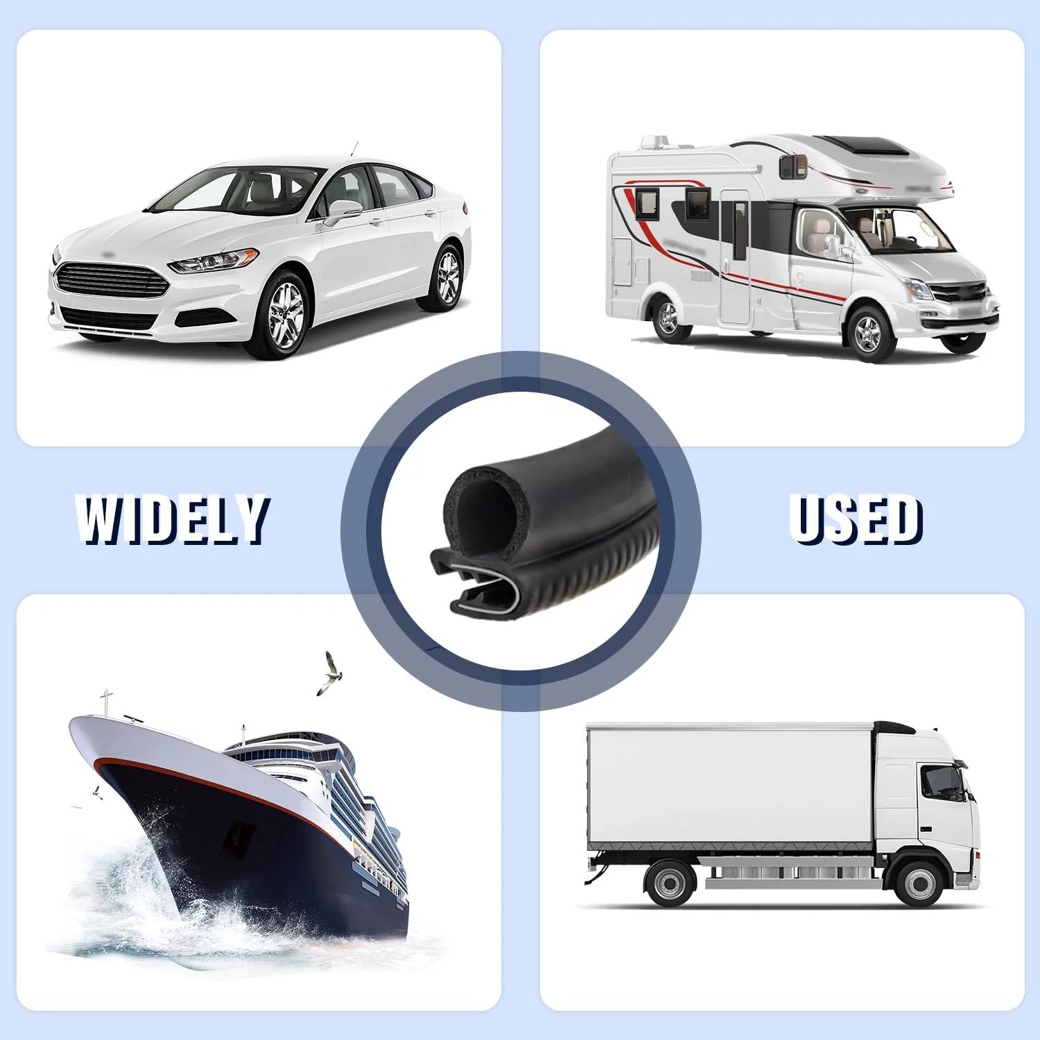 Heavy Duty Car Door Weather Stripping Seal With U Shaped Rubber Edge Trim And Steel Strip For Car Truck SUV RV Boat And Home Doors Keeps Interior Quiet And Tidy 20 Ft Long 17 Mm Wide 28 Mm Thick, featured in various vehicles.