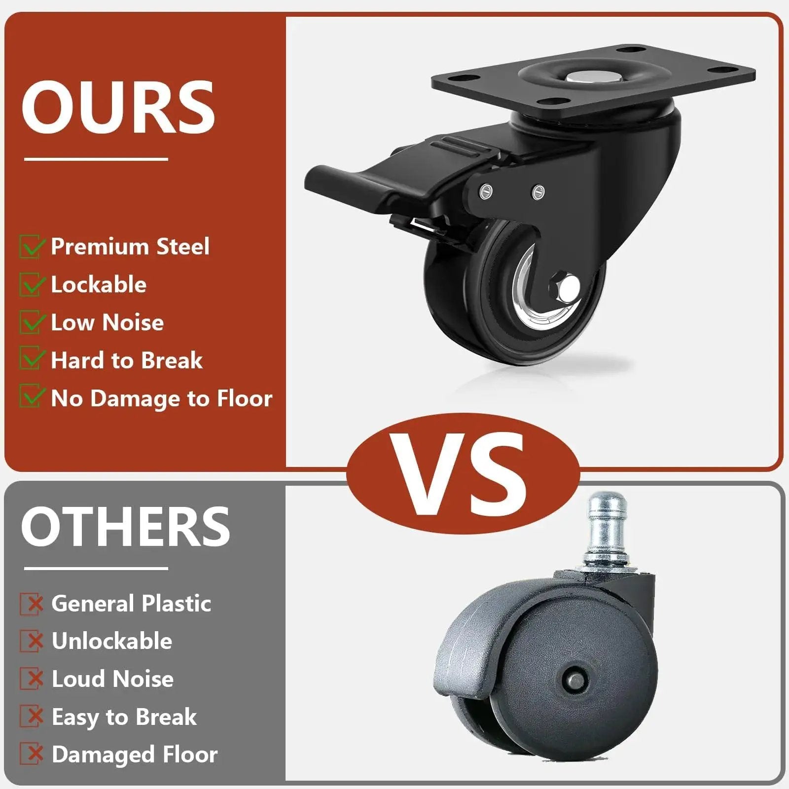 Two Inch Heavy Duty Caster Wheels Set Of Four With Brakes Locking Industrial Swivel Top Plate Casters comparison chart
