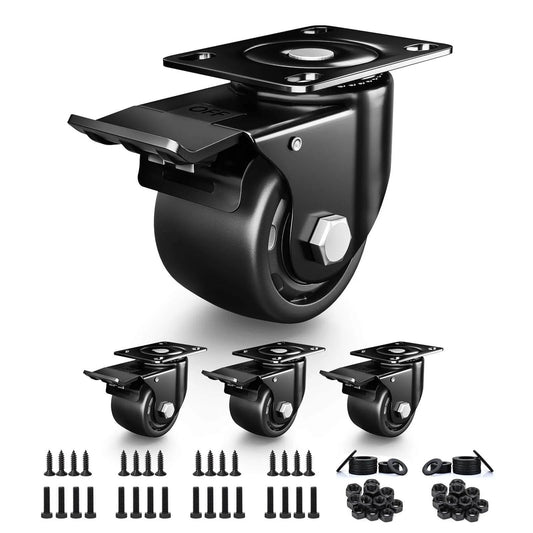 3 Inch Heavy Duty Casters Set of 4, Load 4400lbs, Locking Swivel Plate Industrial Casters with Double Ball Bearings, Low Gravity Center Castor Wheels for Furniture, Workbench, Equipment designed for smooth motion and stable alignment in