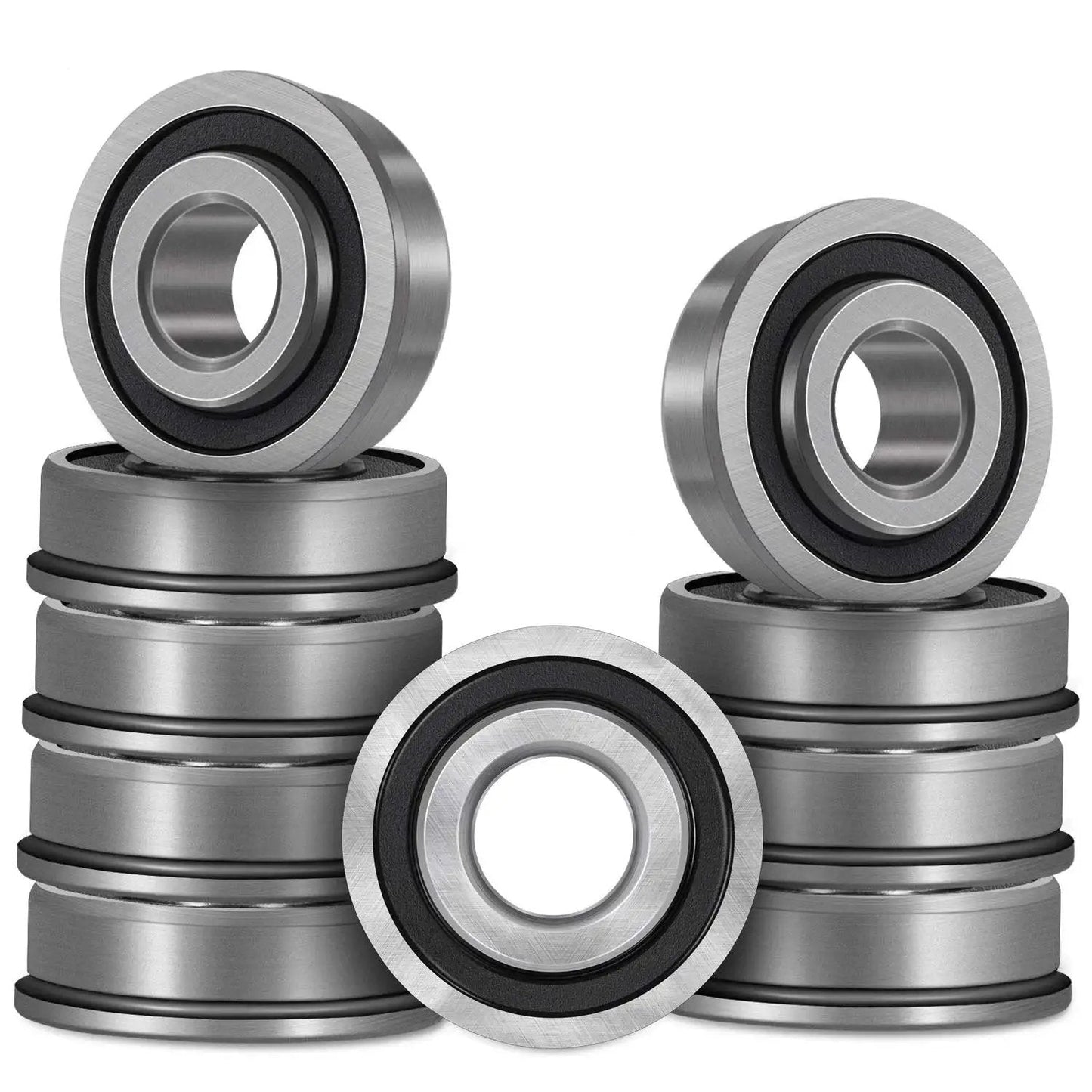 Beefed Up Heavy Duty 10 Pack Flanged Ball Bearings One Half Inch Bore And One And Three Eighths Inch Outer Diameter Double Seal