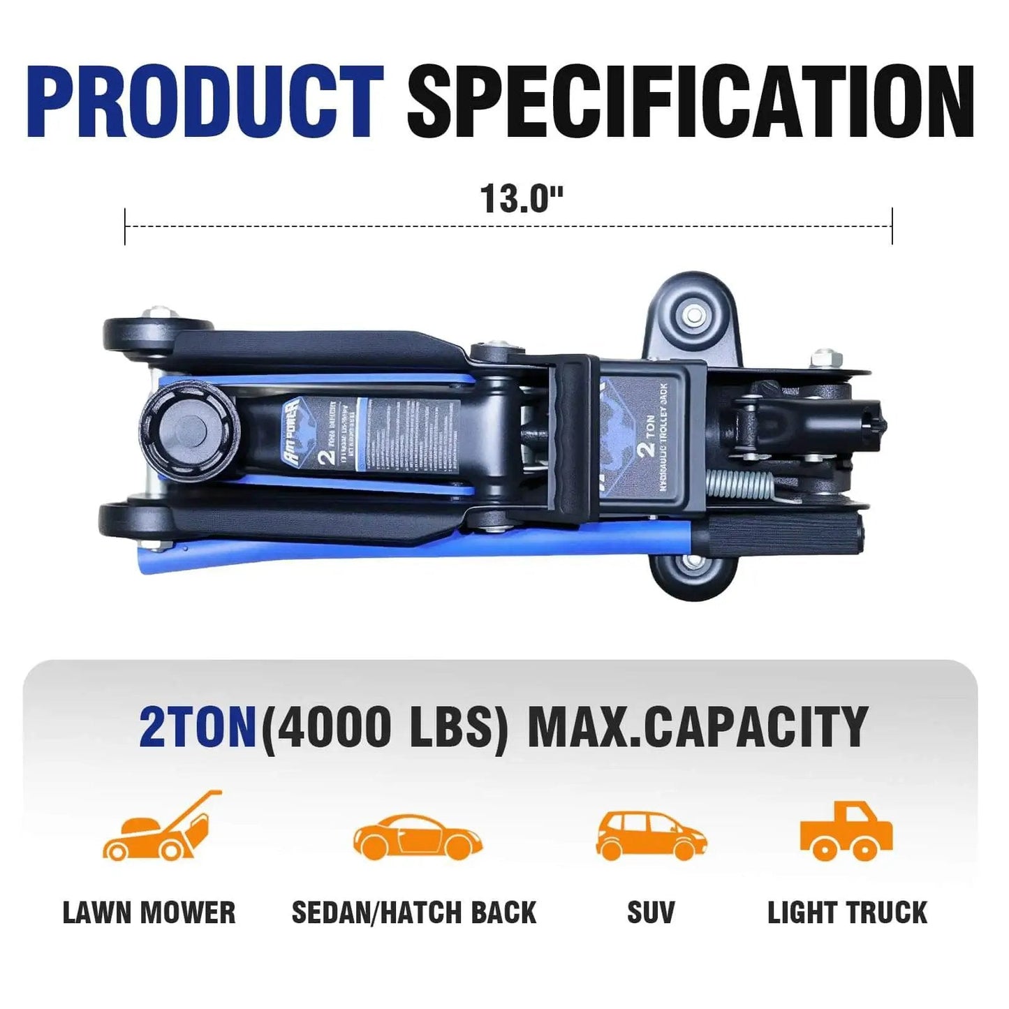 Heavy Duty 2 Ton Low Profile Floor Jack With Wheels For Quick Lifts And Stable Support For Sedans SUVs And Light Trucks