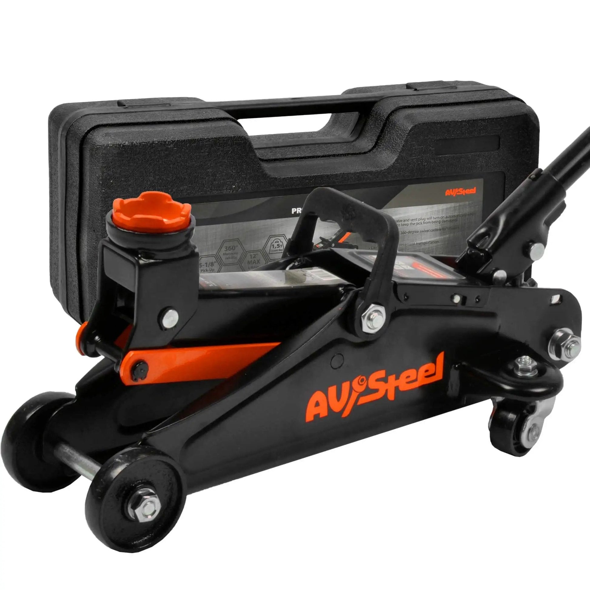 Heavy Duty 1.5 Ton Car Floor Jack With Five And One Eighth Inch To Twelve Inch Lift Range, Hydraulic Trolley Jack With Solid Storage Case, 3300 Lbs Capacity, Portable Floor Jack With Single Piston Pump For Home Garage
