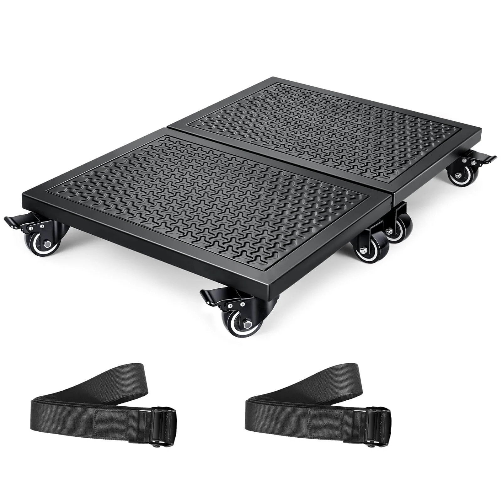 Heavy Duty Furniture Dolly 2000lbs Capacity, 4 Wheel Furniture Movers with Brakes, Splicing Size 16" x 25", shown with black straps