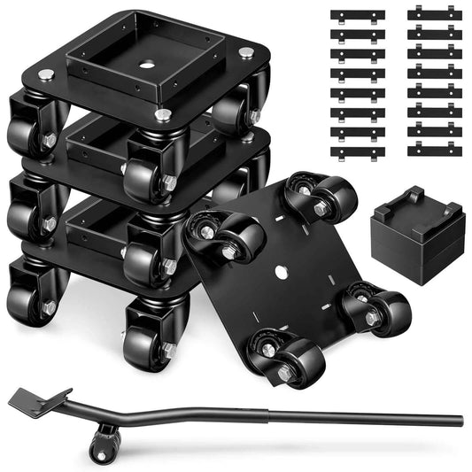 ✝️ 1500LBS Furniture Movers with Wheels, Heavy Duty Furniture Dolly Set of 4, showing stacked dollies and tools