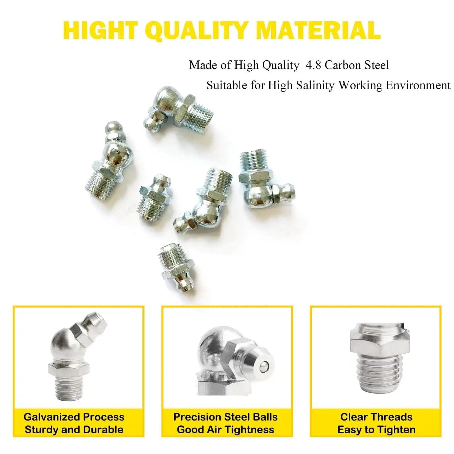 Heavy Duty Grease Fitting Assortment Kit with Eighteen Five Sixteenths by Twenty Four UNF Zerk Fittings in various angles.