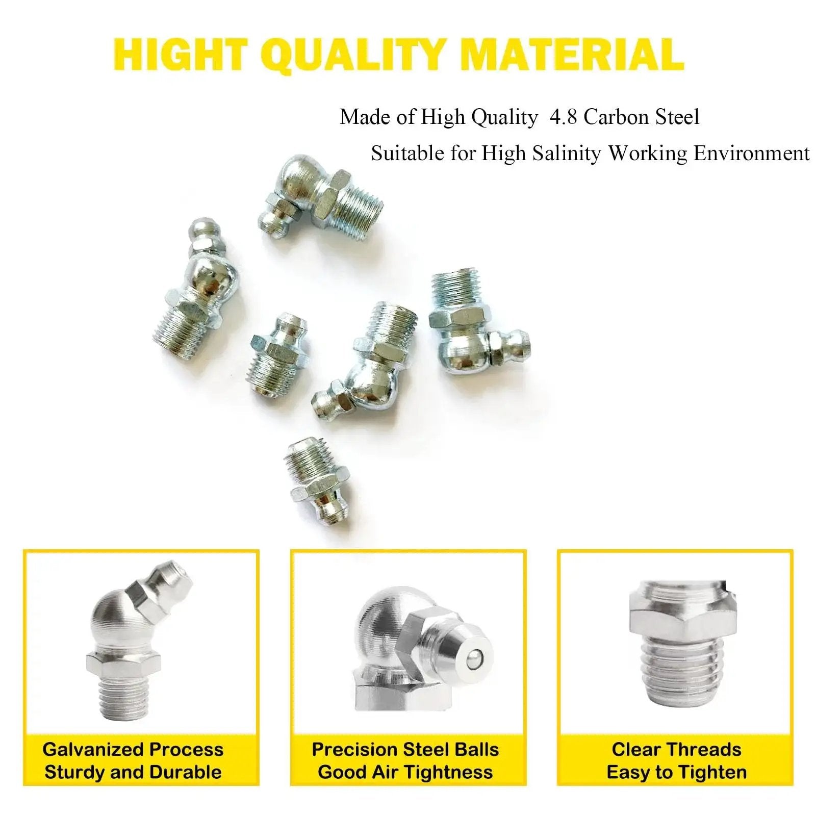 Heavy Duty Grease Fitting Assortment Kit with Eighteen Five Sixteenths by Twenty Four UNF Zerk Fittings in various angles.
