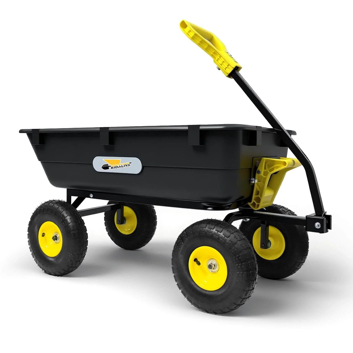 Heavy Duty Garden Dump Cart Utility Wagon with 900 LB Capacity 5 Cu Ft Bed 10 Inch Pneumatic Tires 180 Degree Pivot Steering
